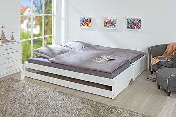 Pratico letto in pino massello con 3 letti in uno, disponibile bianco o legno naturale