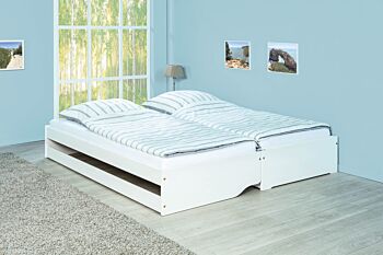 Pratico letto in pino massello con 3 letti in uno, disponibile bianco o legno naturale