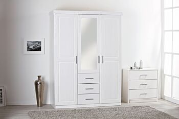 Armadio 2 ante + tre cassetti / pino massello verniciato ad acqua bianco