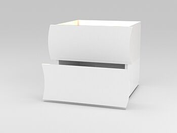 Comodino di design a 2 cassetti sagomati, bianco lucido, linea onda