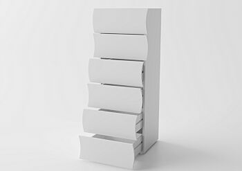 Settimino bianco laccato lucido con cassetti sagomati, linea onda