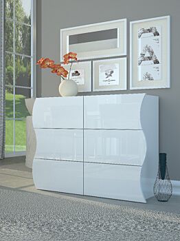 Madia/ Comò 6 cassetti sagomati in finitura bianco laccato lucido, linea onda