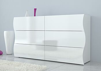 Moderno Comò 6 cassetti sagomati in finitura bianco laccato lucido, linea onda