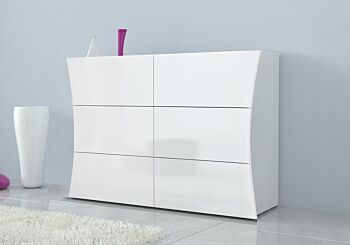 Comò 6 cassetti piccolo in finitura bianco laccato lucido, linea arco