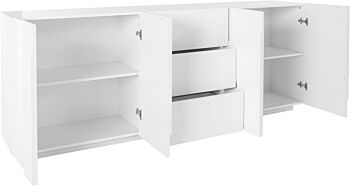 Madia moderna 4 ante, 3 cassetti in finitura bianco lucido