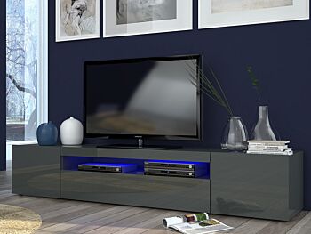 Base Porta TV moderna a 2 ante e 1 ribalta, finitura antracite lucido