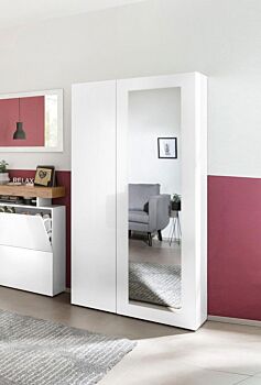 Armadio 2 ante con specchio, finitura bianco laccato lucido