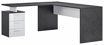 Capiente Scrivania moderna ad angolo con cassettiera in finitura Antracite e Bianco lucido 