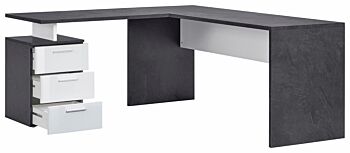 Capiente Scrivania moderna ad angolo con cassettiera in finitura Antracite e Bianco lucido 