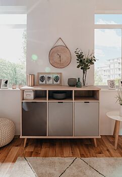 Soggiorno completo Rosvik in finitura Grigio Seta, Grigio Perla e Antracite