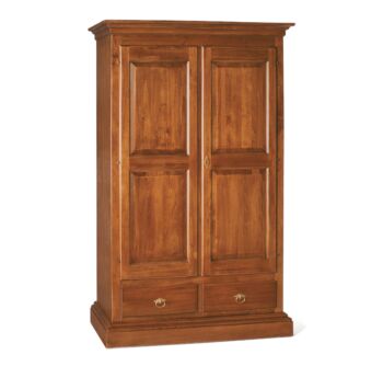Armadio in legno finitura lucido noce, con 2 porte e 2 cassetti con cappello dritto 125x200