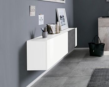 Scarpiera singola, design orizzontale e moderno, finitura Bianco Lucido e Ardesia