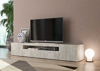 Base Porta TV moderna a 2 ante e 1 ribalta, finitura Cemento Zenzero Shop