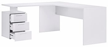 Scrivania moderna ad angolo con cassettiera in finitura Bianco lucido 