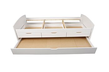 Letto in legno massello con secondo letto estraibile con ruote e 3 cassetti