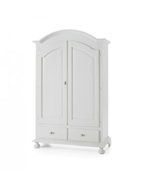 Armadio in legno, laccato bianco, cappello tondo - pomelli in metallo