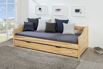 Divano letto con secondo letto ad estrazione in legno naturale