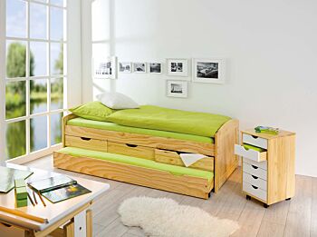 Letto con secondo letto ad estrazione e cassetti contenitore