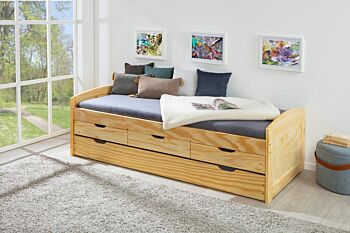 Letto con secondo letto ad estrazione e cassetti contenitore