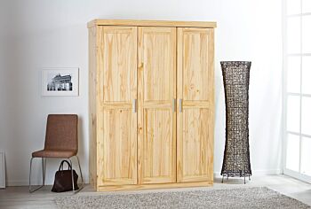Armadio tre ante in legno massello finitura pino naturale
