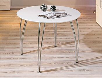 Tavolo rotondo in mdf laccato bianco e metallo, 100x100 cm