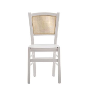 Sedia con schienale in paglia di Vienna, laccato bianco.