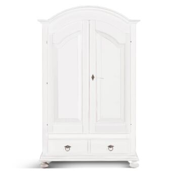 Armadio in legno, laccato bianco, cappello tondo - pomelli anticati