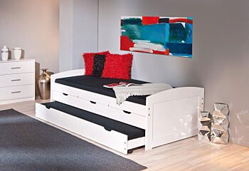 LETTO CON CASSETTI CONTENITORE E SECONDO LETTO INFERIORE AD ESTRAZIONE. 