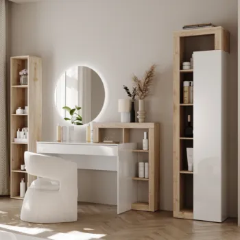 Composizione, libreria e scrivania, Bianco lucido e Cadiz