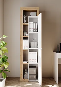 Composizione, libreria e scrivania, Bianco lucido e Cadiz