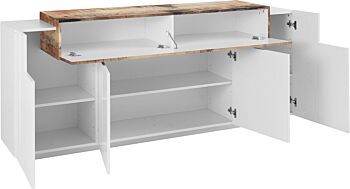 Madia moderna di design con ribalta in finitura Bianco lucido e Pero