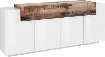 Madia moderna di design con ribalta in finitura Bianco lucido e Pero