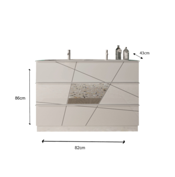 Conveniente Mobile bagno a terra, 3 cassetti L.82 cm, bianco con inserti specchio