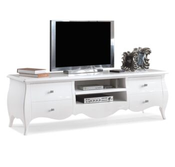 Porta TV in legno, bianco lucido, arte povera - cm 195X60