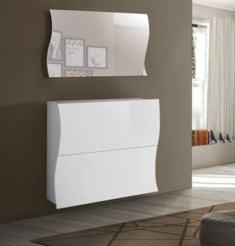 Scarpiera a 2 ante sagomate bianco laccato lucido, linea onda