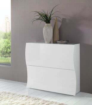 Scarpiera a 2 ante sagomate bianco laccato lucido, linea onda
