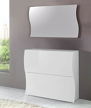 Scarpiera a 2 ante sagomate bianco laccato lucido, linea onda