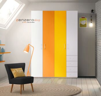 Armadio H.195 per camerette con 4 ante battenti e 4 cassetti in finitura LACCATO