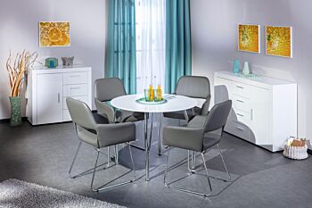 Tavolo rotondo in mdf laccato bianco e metallo, 100x100 cm