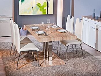 Tavolo, in mdf finitura rovere e metallo cromato - 160x90 cm