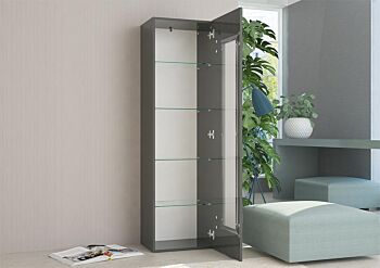Colonna / Vetrina con 1 anta e ripiani in vetro in finitura Antracite lucido