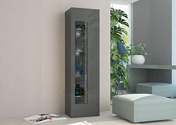 Colonna / Vetrina con 1 anta e ripiani in vetro in finitura Antracite lucido