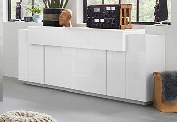 Madia moderna scontata a 4 ante e una ribalta, colore Bianco 