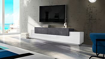 Mobile porta tv moderno con 3 ante in finitura Bianco lucido e Ardesia