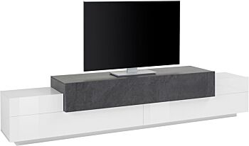 Mobile porta tv moderno con 3 ante in finitura Bianco lucido e Ardesia