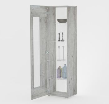 Colonna / Vetrina con 1 anta e ripiani in vetro in finitura Cemento