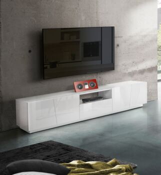 Mobili per televisori con 4 ante e 1 cassetto in finitura bianco lucido