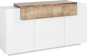 Madia moderna di design con 3 ante e una ribalta in finitura Bianco lucido e Pero