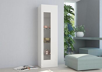Colonna / Vetrina con 1 anta e ripiani in vetro in finitura Bianco lucido 