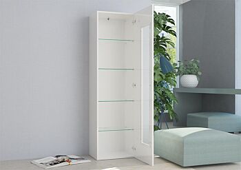 Colonna / Vetrina con 1 anta e ripiani in vetro in finitura Bianco lucido 